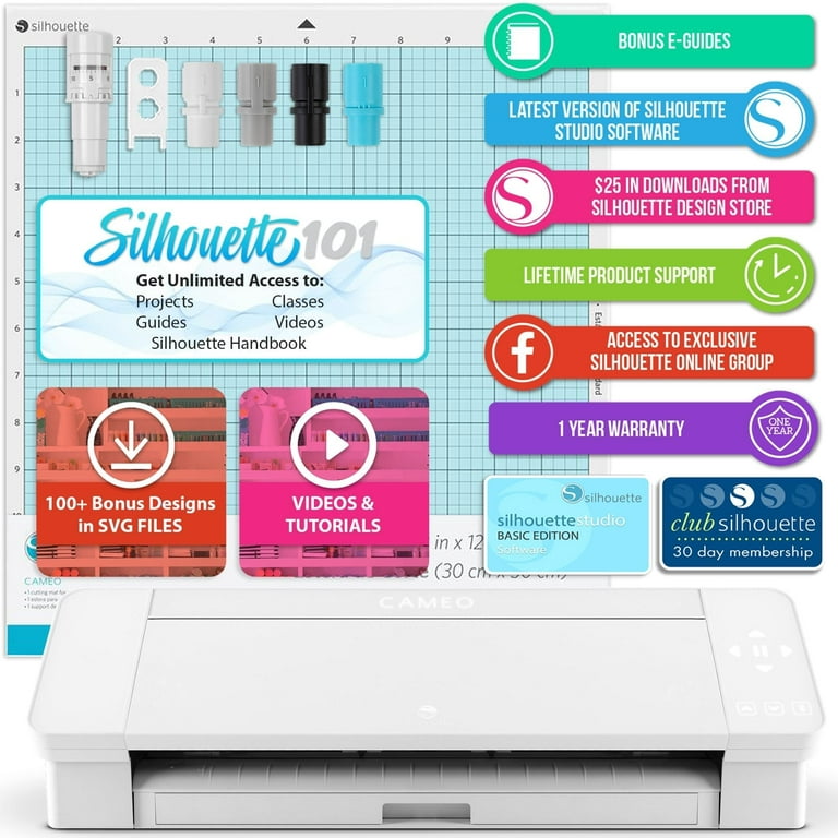 Silhouette White Cameo 4 with Advanced Blade Pack, 38 Oracal Sheets, Siser  HTV 