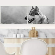 Color-Banner 2 Pieces Modern Canvas Wall Art Black and White Dog Having Fun for Living Room Home Decorations - 16"x24" x 2 Panels