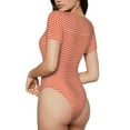 thumbnail image 3 of Haiem Orange Gingham Women's Crew Neck Short Sleeve Bodysuit Tops Stretchy Slim Basic-Small, 3 of 9