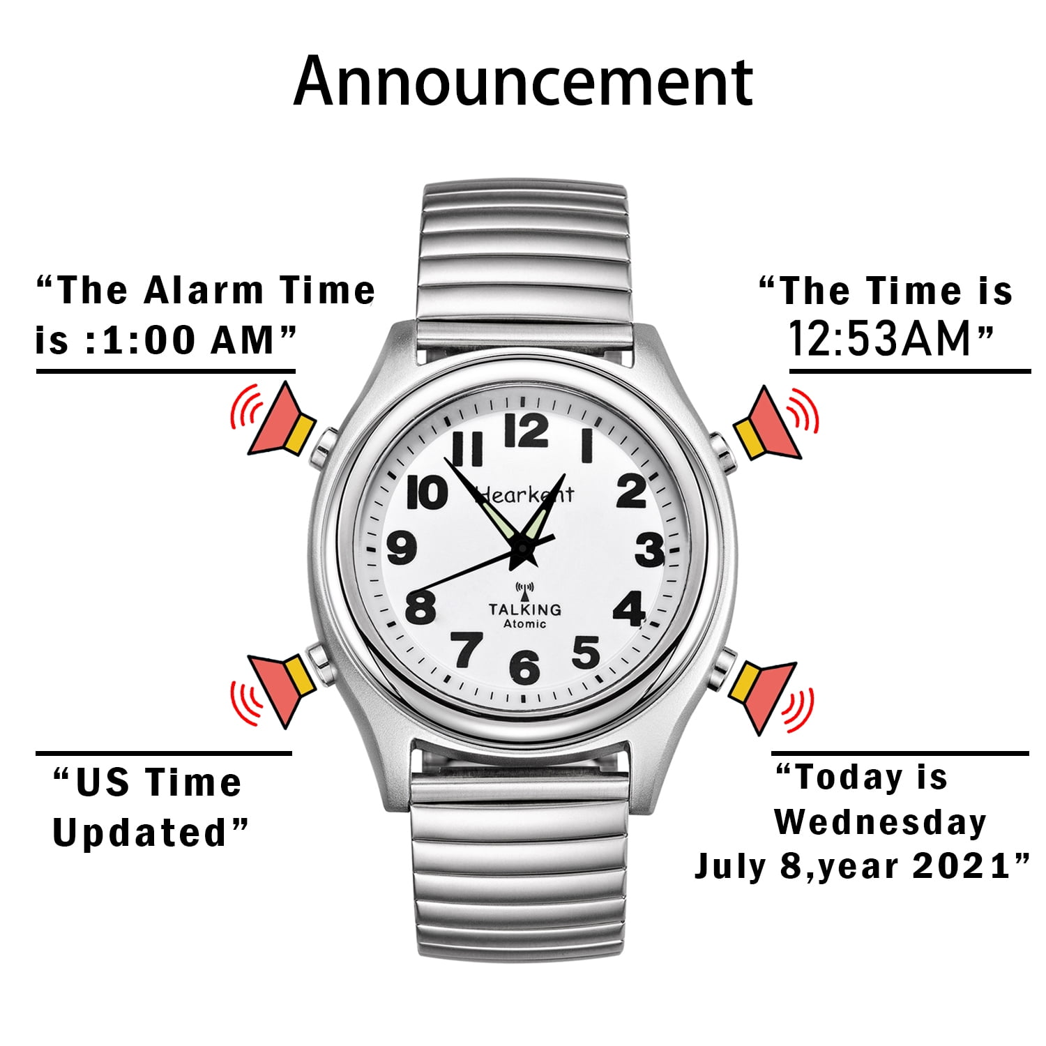 Atomic Talking Watch with Elastic Band for Blind Women Talking Watch English Speaking (Silver)