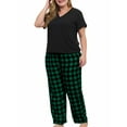 thumbnail image 3 of Plus Size Women Casual Sleeping Set V-Neck Shirt & Plaid Pants Pajamas Sleep Wear, 3 of 5