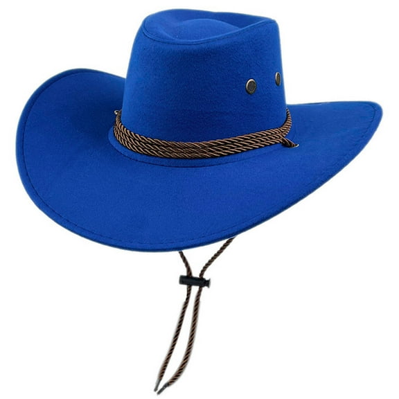 TELOLY Cowboy Hat,Chic Fashionable Brim Cowgirl Hat for Outdoor Flair,Versatile Safari Hat Designed with Adjustable Chin Strap,Blue