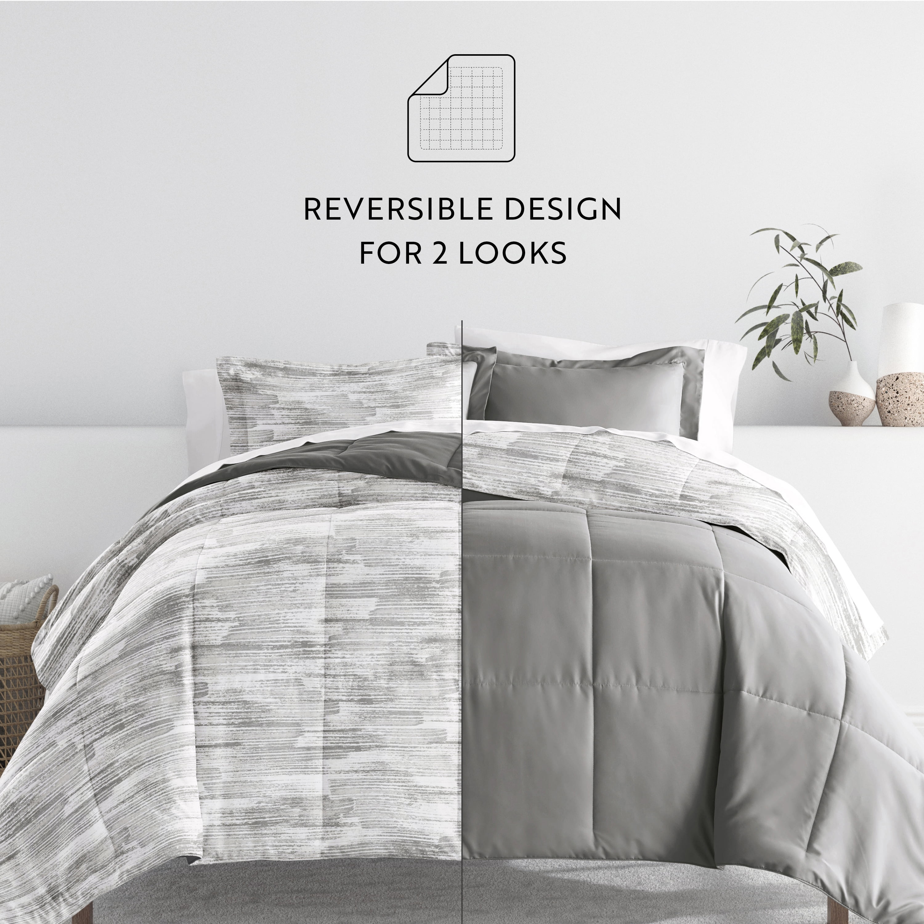 Noble Linens 7 Piece Bedding Bundle, Microfiber Patterned Comforter and Sheet Set, King