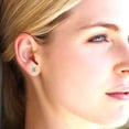 thumbnail image 5 of 1 Ct Emerald Cut Studs Green Crystal 14K Yellow Solid Gold Everyday Dainty Earrings Screw Back, 5 of 7
