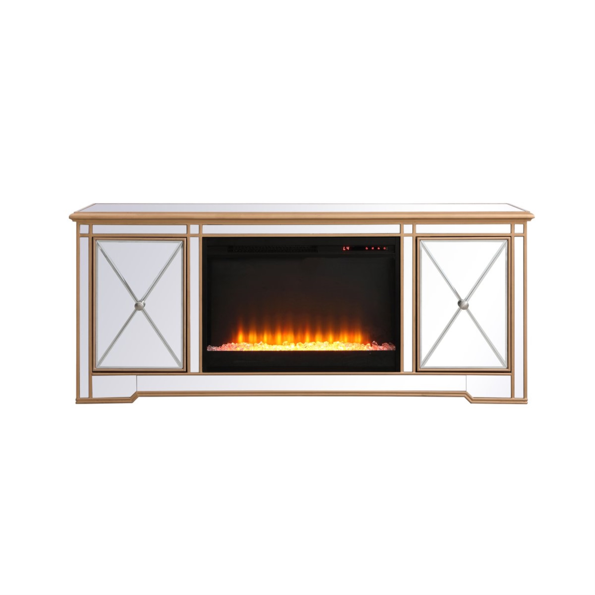 Elegant Decor Modern 60 in. mirrored tv stand with crystal fireplace in antique gold