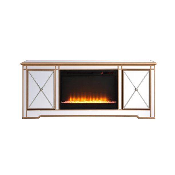 Elegant Decor Modern 60 in. mirrored tv stand with crystal fireplace in