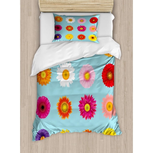 Juego de Funda Nórdica Daisy, Flores de Varios Pétalos Vibrantes Patrón Floral,