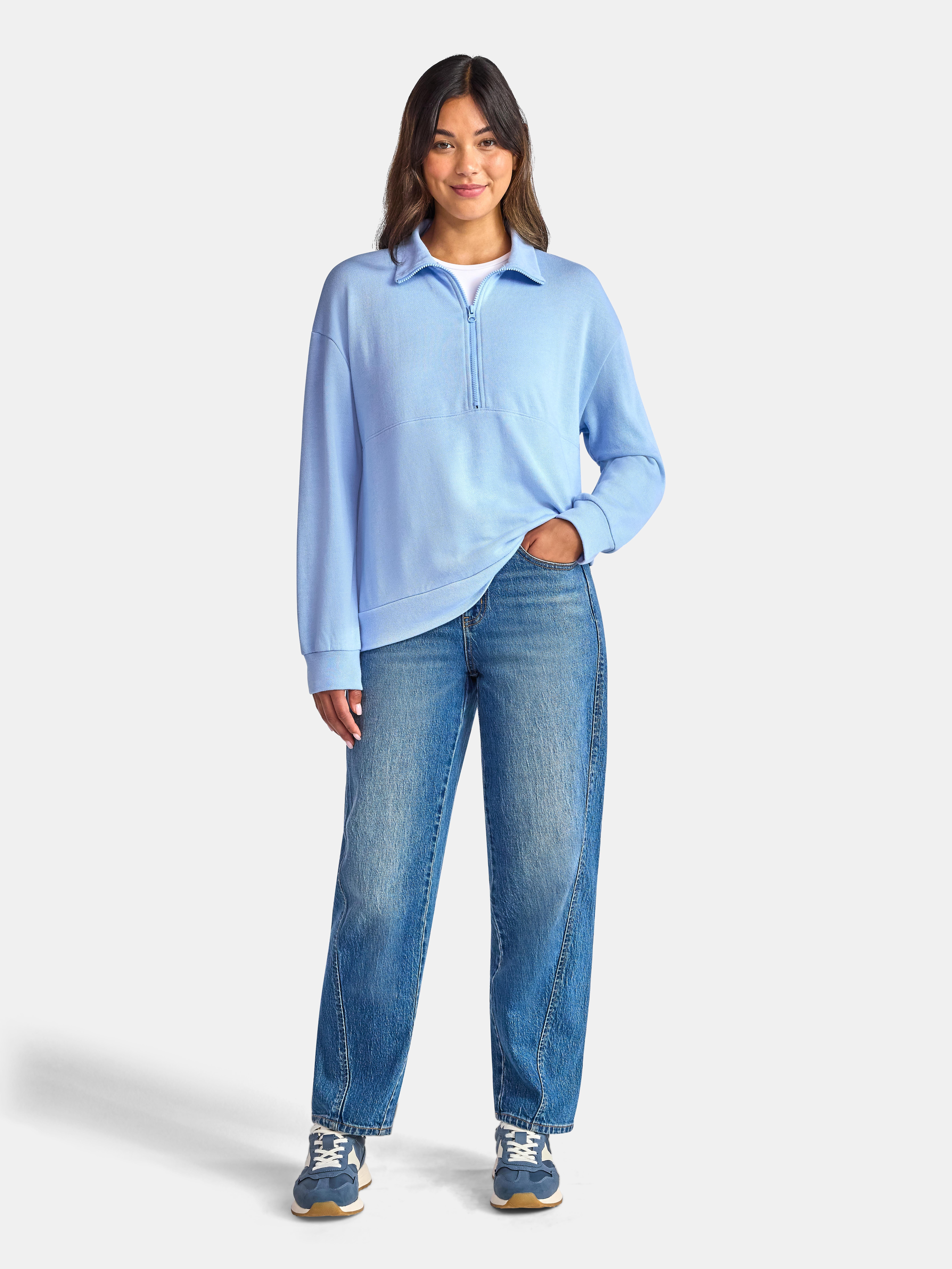Time and Tru Women's Half Zip Fleece Sweatshirt, Sizes XS-XXXL