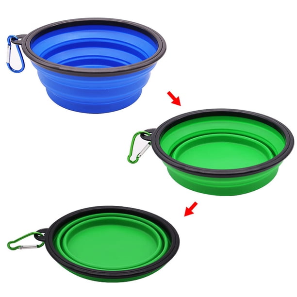 Un comedero portátil de silicona para mascotas (azul, aproximadamente 13 * 13 * 5,2 cm), comedero plegable de viaje para perros y gatos, fabricado en silicona.