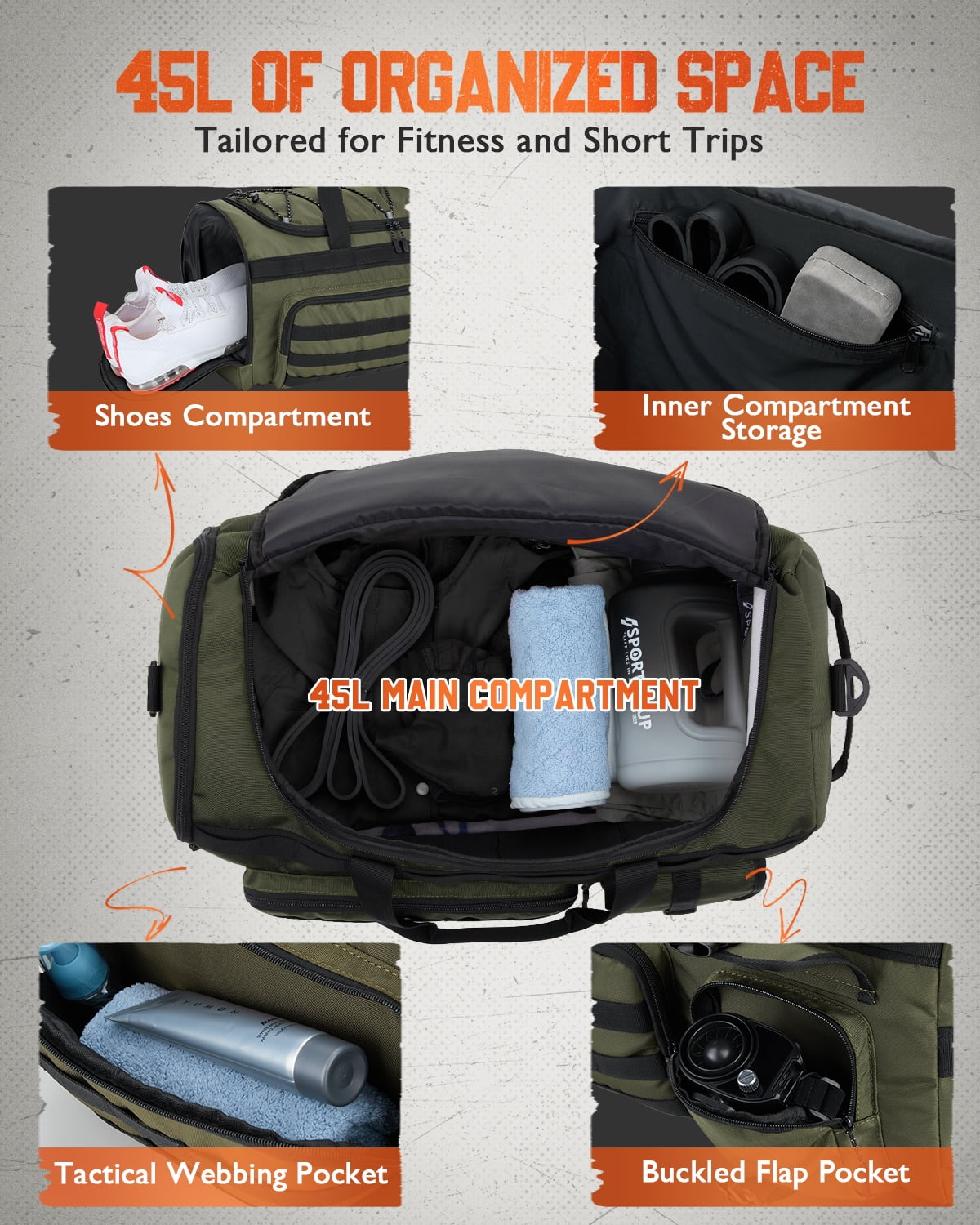 Gonex 45L Travel Duffel Bag for Men, 3 in 1 Gym Bag Backpack with Shoes Compartment for Sports Weekender Workout