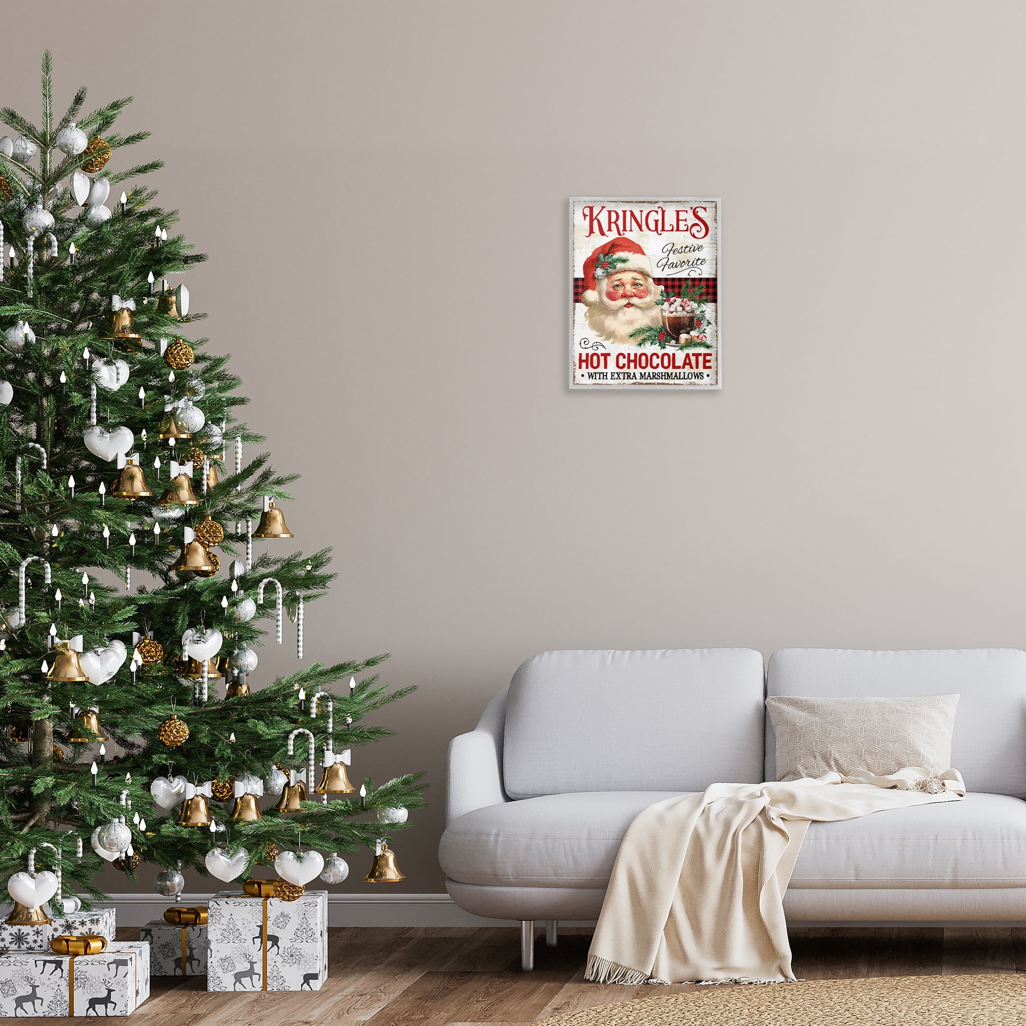 Stupell Industries Kringle's Hot Chocolate Holiday Painting Gray Framed Art Prints Wall Art, 16 x 20