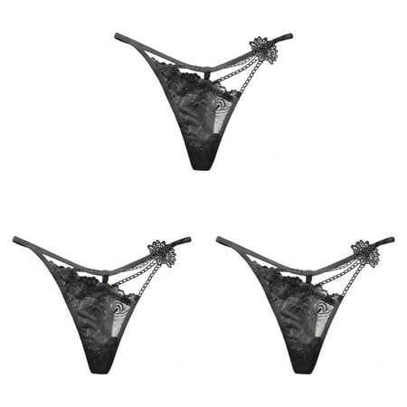 men Pack Plus Size Transparent Hollow Lace Thong Vibrating Pantie s with Control Thin Panties Waist Trainer Womens Underwear Under Clothes Womens ceangrtro Black (3Packs) Black (3Packs)