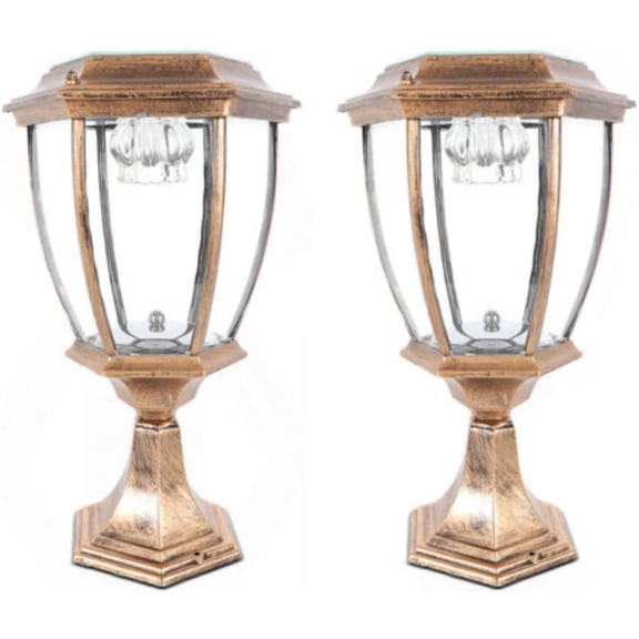 2pcs Pair Solar Post Light, Bronze Outdoor Yard Light Led Solar Power Lantern Landscape Pillar Post Lamps Waterproof Art Landscape Pillar Post Lamp for Lawn Garden Patio Yard Fence Entrance