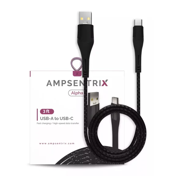 AmpSentrix - 3 Ft USB Type C To USB Type A Cable (Alpha) (Black)
