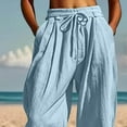 thumbnail image 5 of zbxnLI Capri Pants for Women Drawstring Elastic Waist Cotton Linen Pants Casual Beach Capris Summer Pants, 5 of 7
