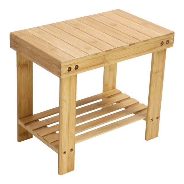 Taburete KKTONER de Bambú con Escalón y Almacenamiento 40x25x35 cm