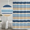 thumbnail image 5 of Blue Khaki Striped Shower Curtain, Waterproof Shower Curtains for Bathroom, Farmhouse Stripes Modern Abstract Art Washable Fabric Bathtub Curtain Set Bath Decor with 12 Hooks Standard 72"x72", 5 of 8