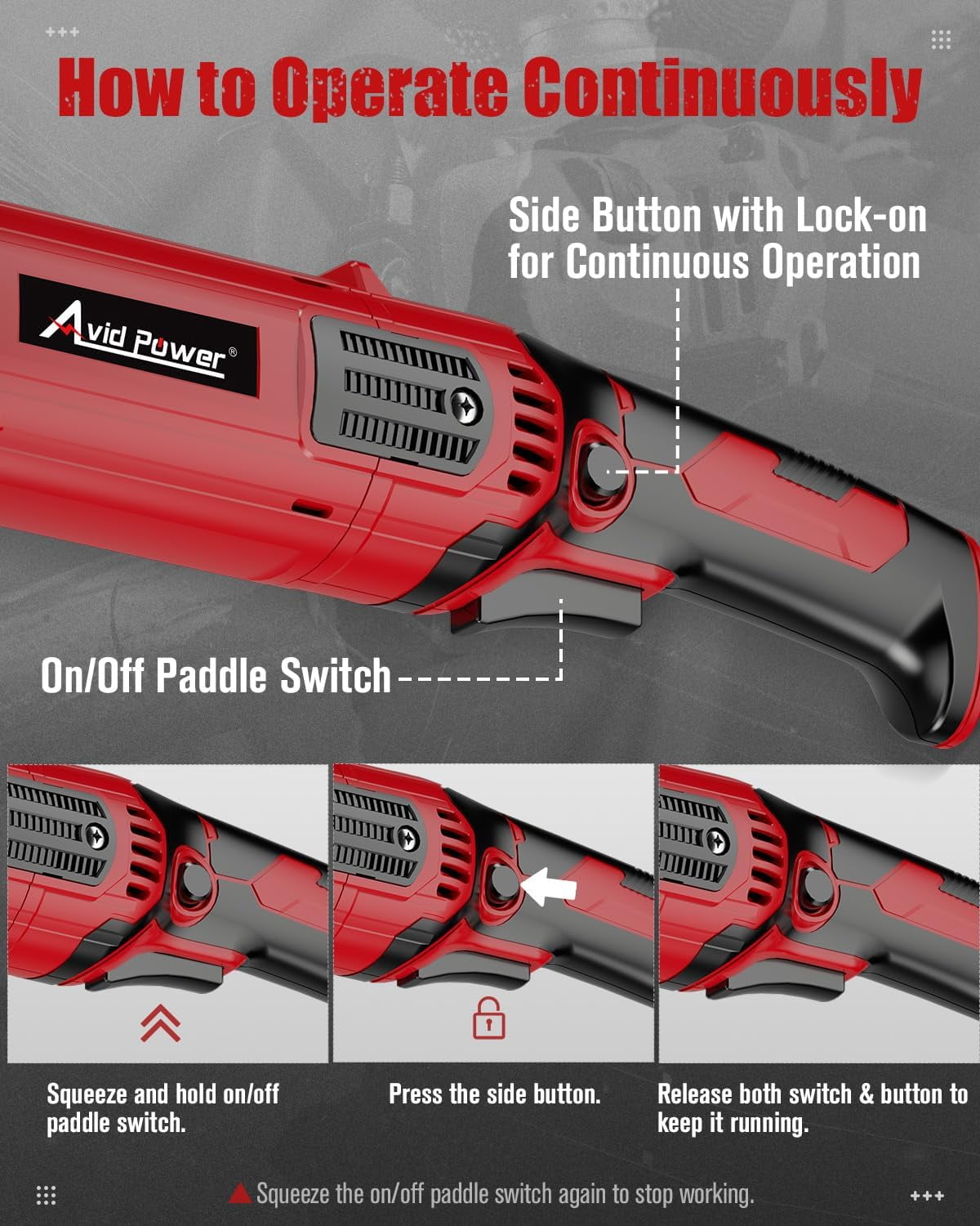 Angle Grinder 4-1/2 Inch 8.0 Amp 1000W Electric Grinder Tool 7-Variable-Speed Metal Grinder, 11,500 RPM, Paddle Switch with Lock-on Button, Cutting & Grinding Wheels and Side Handle - Red