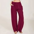 thumbnail image 2 of WULMLEO Linen Pants Women Summer Cotton Linen Pant Stretch Palazzo Pant Flowy Wide Leg Pant Loose Beach Trouser with Pockets Wine 3XL, 2 of 6