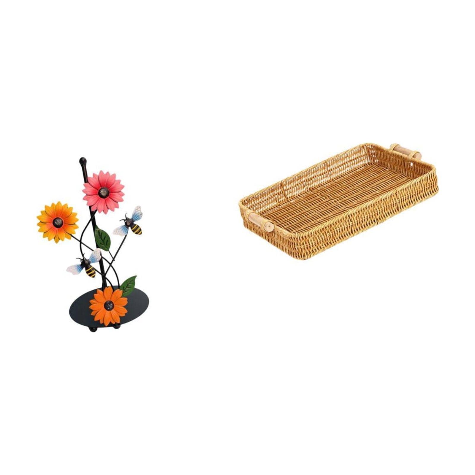 Fiocias Toilet Paper Holder Paper Towel Holder Countertop Storage Basket Woven Kitchen Basket with Handles Handmade Iron Material Suitable for Kitchen Counter