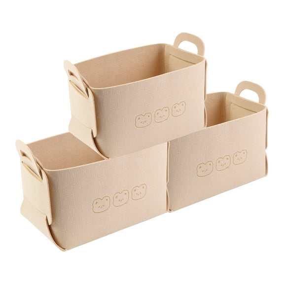 Unique Bargains 3 Pack Storage Cube with Handles Beige 7.1*5.1*4.3in