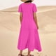 thumbnail image 4 of Puntoco Vestido Casual De Manga Corta De Algodón Y Lino De Color Sólido De Verano Para Mujer, Vestido Suelto De Manga Corta Con Dos Bolsillos, Vestido De Cuello Redondo De Manga Corta Rosa S, 4 of 6