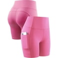 thumbnail image 6 of Cadmus High Waist Yoga Shorts for Women Workout Running Shorts Naked Feeling Biker Shorts Tummy Control Deep Pockets, Pink, S, 6 of 7