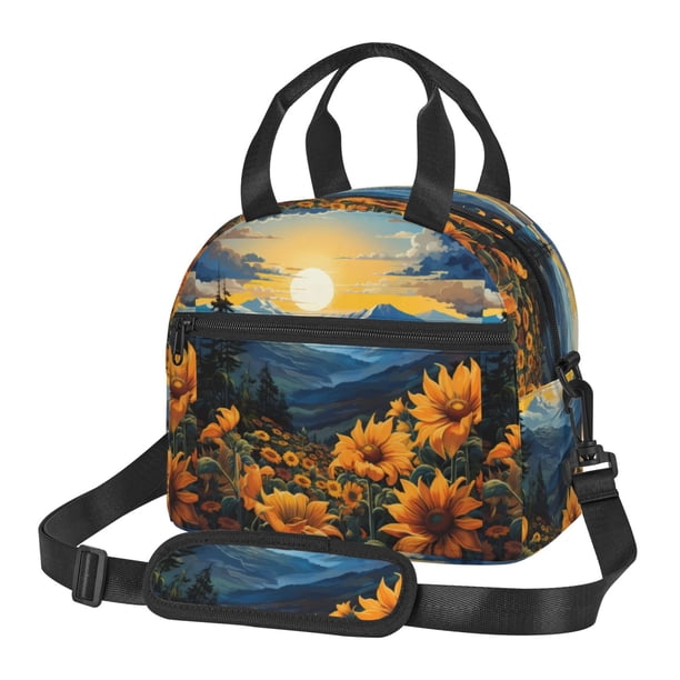 Easygdp Elegant Sunset Sunflower Caja de Almuerzo para Mujeres y Hombres, Bolsa de Almuerzo Insulada, Bolsas Reutilizables Impermeables para Viajes, Trabajo y Picnics