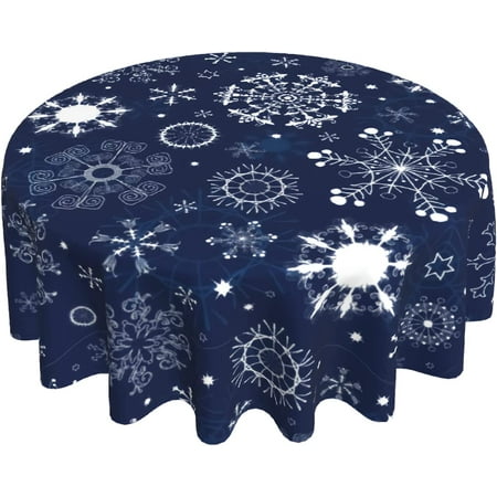 

Winter Tablecloth Round 60 Inch Xmas Blue White Snowflake Print Christmas Holiday Decorations Decorative Table Cloth with Dust-Proof Wrinkle Resistant Decor for Home Kitchen Dining Room Outdoor Patio