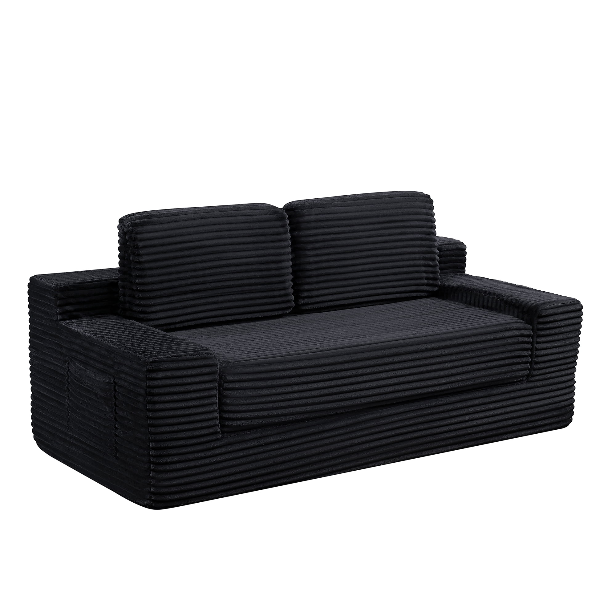 Corduroy Cloud Double Sofa, 2-in-1 Convertible Sofa Bed, Comfortable Boneless Double Sofa, Suitable for Living Room, Apartment, Small Space Black