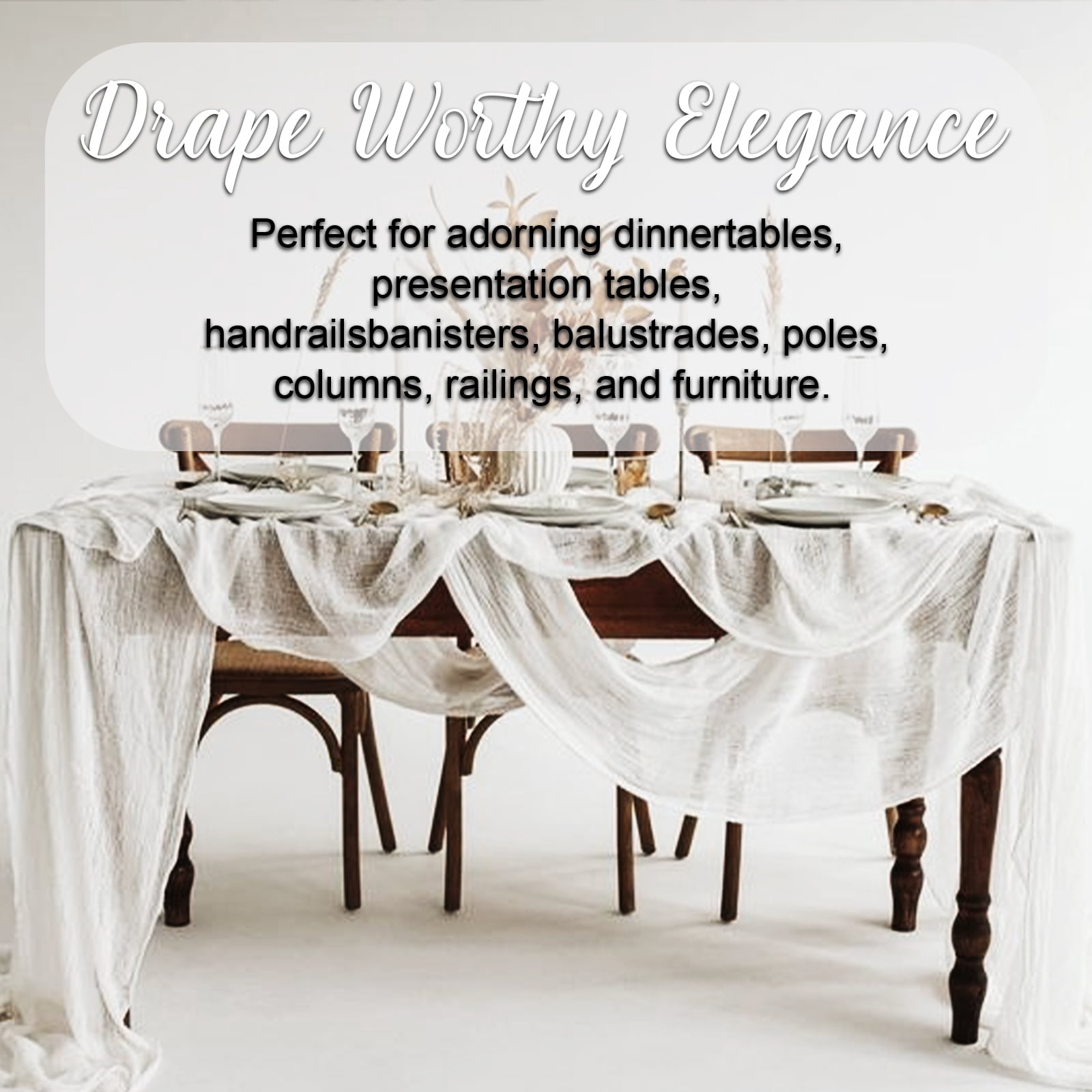 SUNTQ 4 pack Cheesecloth Table Runners,10FT Gauze Boho Cheese Cloth Table Runner for Wedding, Bridal Shower, Rustic Sheer Runner for Fall Thanksgiving Christmas Table Decoration,White