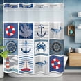 thumbnail image 2 of Summer Nautical No Hook Shower Curtain with Snap in Liner Blue Anchor Lighthouse Crab Whale Patchwork Waterproof Bathroom Shower Curtain with See Through Top Window for Bathtub 72" x 72", 2 of 9