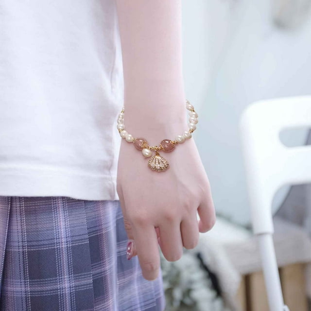 Fiudx Pulsera de Perlas, Amuleto de Perla de Agua Dulce Hipoalergénico, Pulsera de Aventurina de La Suerte, Accesorio de Perla con Diseño Apacible, Regalo de Moda para Mujer, Talla Ajustable