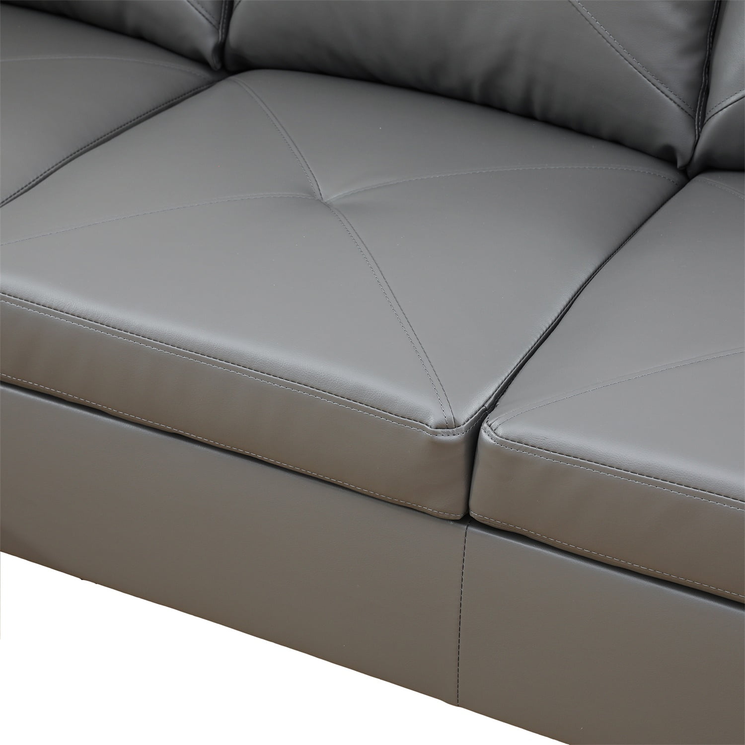 Hommoo Faux Leather Sectional Sofa, Mordern 4-Seat L-Shaped Couch for Small Space Living Room, Apartment, Office, Dark Grey(Without Ottoman)