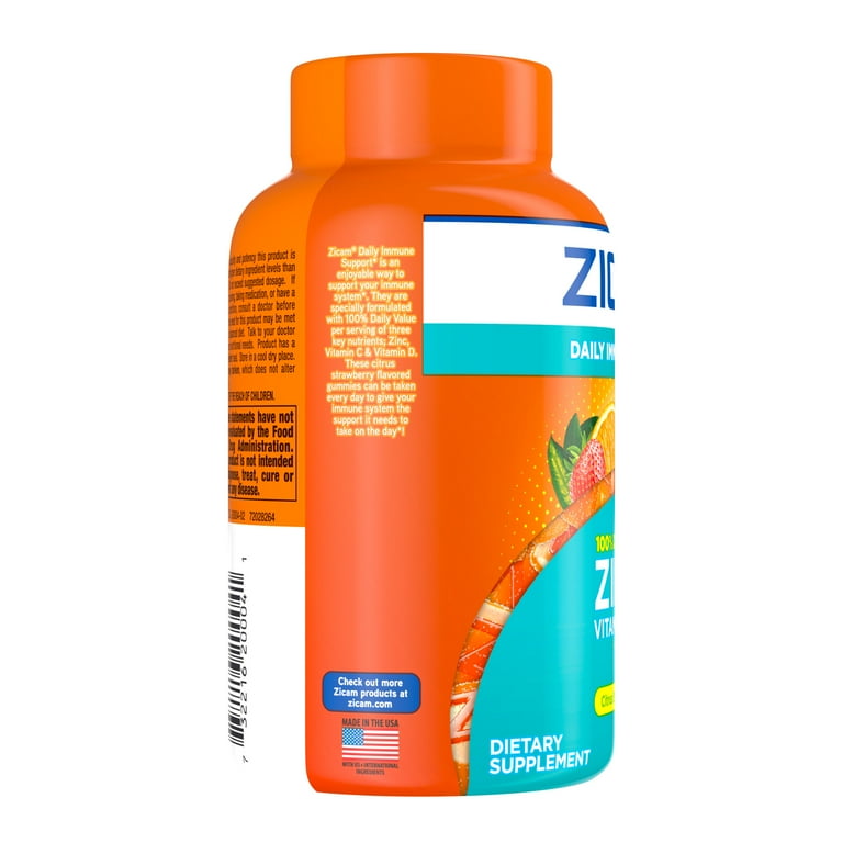 Zicam Daily Immune Support Gummies Zinc Vitamin C Vitamin D Citrus