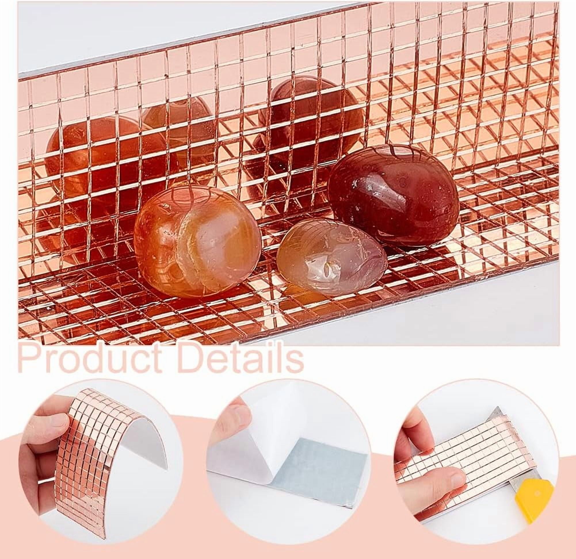 4800pcs Self-Adhesive Mosaic Tiles Rose Gold Square Glass Mirror Tiles Self Adhesive Disco Ball Tiles for DIY Craft Photo Frame Home Theme Party Disco Decoration 3Roll 3rolls