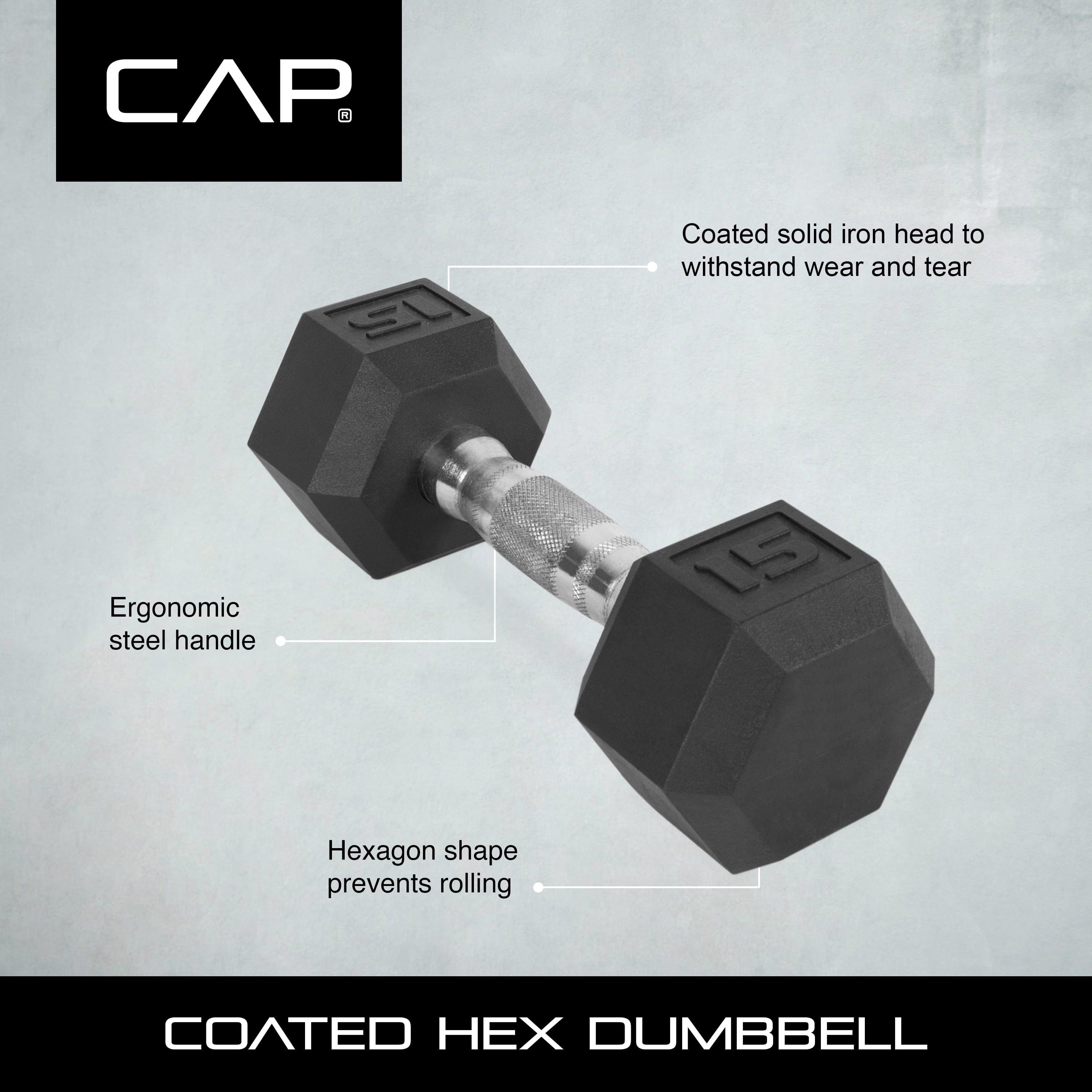 CAP Barbell Coated Hex Rubber Dumbbells 10 lbs Set Pair Weightlifting 10lb 