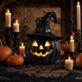 thumbnail image 4 of Mskk Black Wizard Hat Lighted Jack O'Lantern Halloween Decoration, 4.72in Resin Halloween Pumpkin Ornament, Spooky Tabletop LED Decor For Indoor Halloween Party, 4 of 6