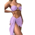 thumbnail image 2 of Blotona Women's Summer 3PCS Bikini Sets Solid Color Mini Bra + Low Waist Thong + Bandage Skirt, 2 of 7