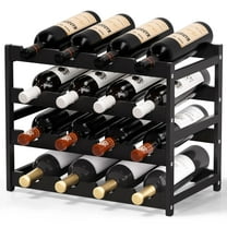 Bambloom Wine Rack,Bamboo Freestanding Floor Wine Bottle Holder,4-Tier Wine Storage Racks,Black