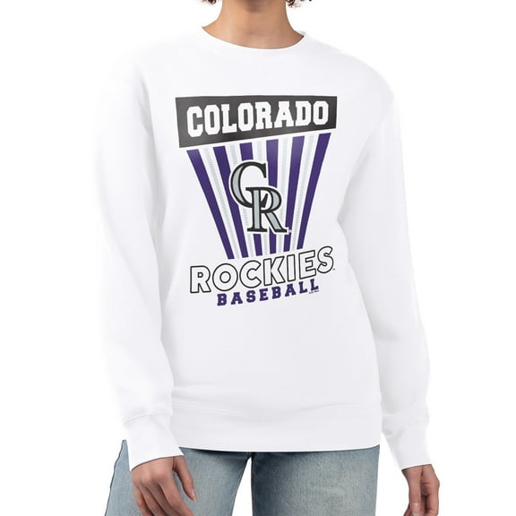 Women's Starter White Colorado Rockies Poster Print Team Fleece Pullover Sweatshirt