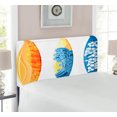 thumbnail image 2 of Surf Headboard, Ornate Colorful Surfboards Vocation Fun Water Sports Moving Waves Lifestyle, Upholstered Decorative Metal Bed Headboard with Memory Foam, Twin Size, Blue Orange Yellow, by Ambesonne, 2 of 4