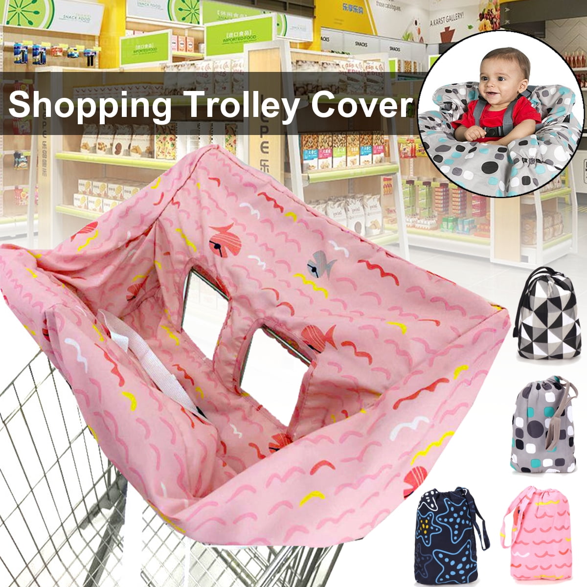 Per 2-in-1 Shopping Cart Cover Polka Dot High Chair Cover Protective Cushion Full Safety Harness Universal Fit Foldable and Washable 