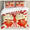 thumbnail image 1 of Japanese Cat Duvet Cover Set King Size, Starburst Lines Funky Luck Having Fun Cat Lover, Decorative 3 Piece Bedding Set with 2 Pillow Shams, Dark Coral Cream Multicolor, by Ambesonne, 1 of 3