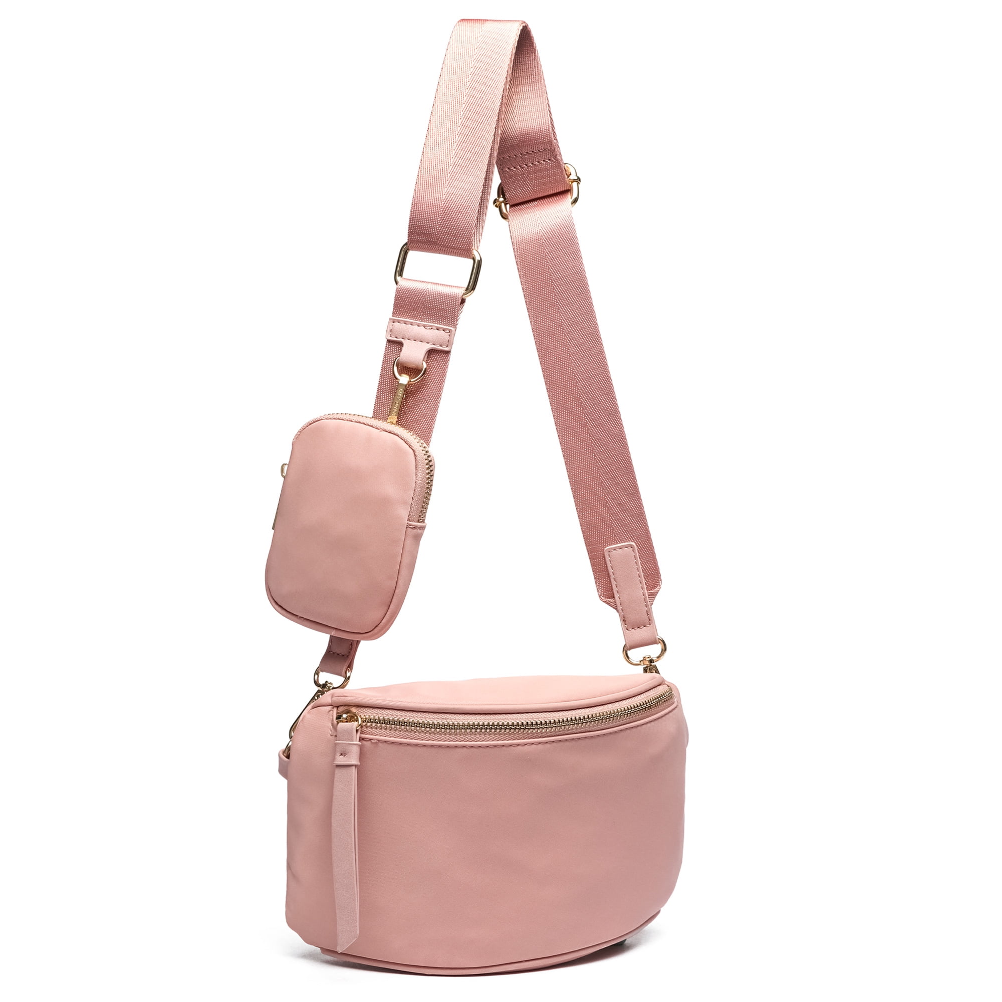 LIKE DREAMS Women's Small Lightweight Nylon Fanny Pack Detachable Pouch Crossbody Bag, Blush