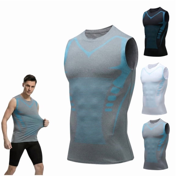 Men's Slimming Compression Tank Top, Dry Fit Workout Body Shaper Vest for Gym, Workout, Daily Wear Gray XXL