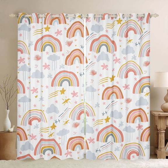 Castle Fairy Rainbow Black Out Curtains,Kawaii Starry Sky Curtains Pack of 2 (42x63 Each)