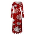 thumbnail image 4 of COSFO Christmas Dresses for Women 2024 Red Casual Crew Neck Long Sleeve Maxi Dresses Flowy Splicing A-Line Dresses, 4 of 5