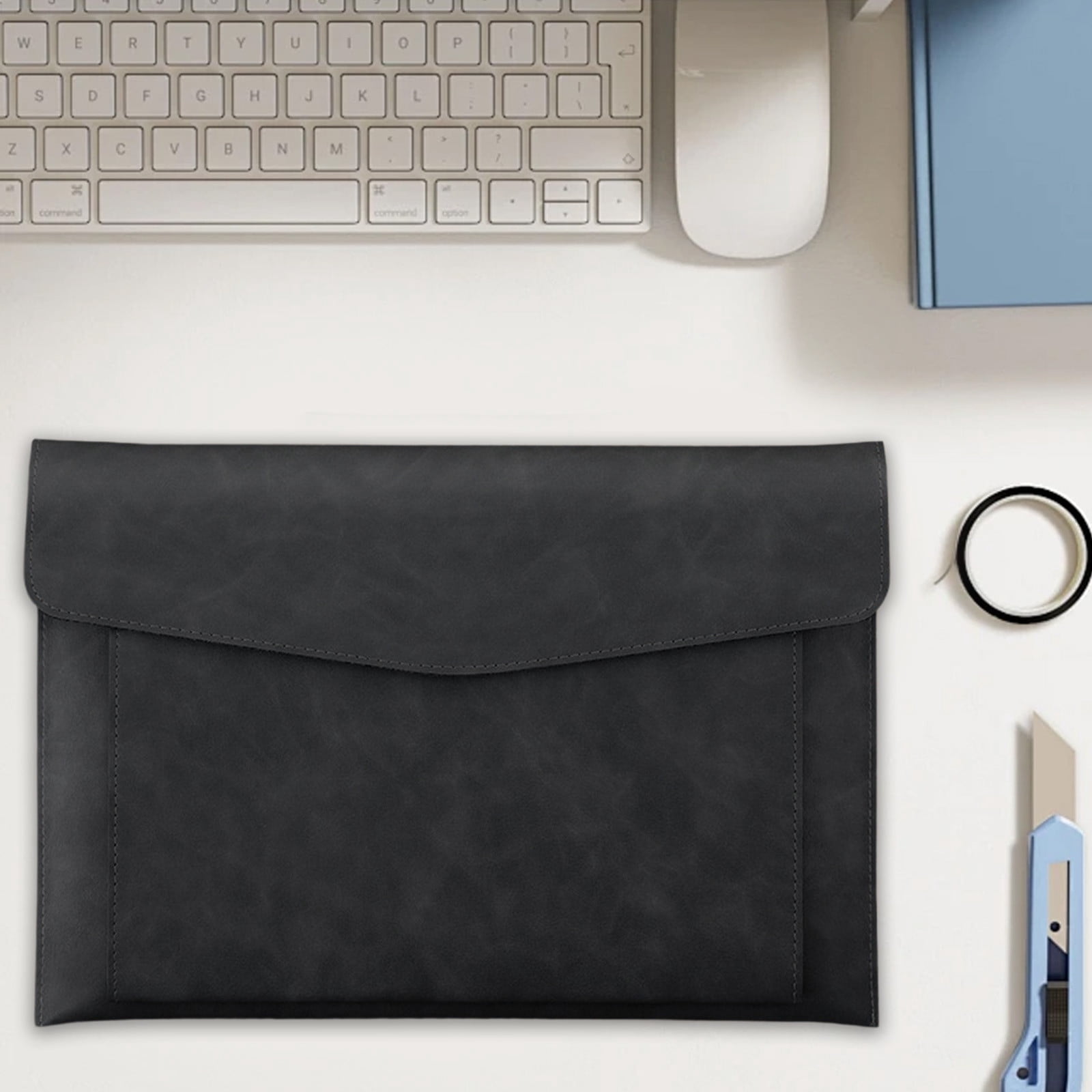 A4 Leather File Bag, Magnetic Closure Briefcase, Waterproof Business Folder for Office Use
