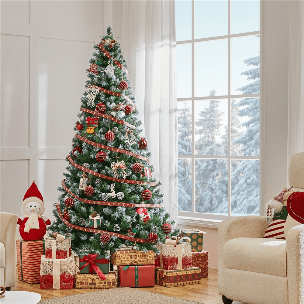 Alden Design 6 Ft Pre-lit Frosted Artificial Christmas Tree with Pinecones, Green